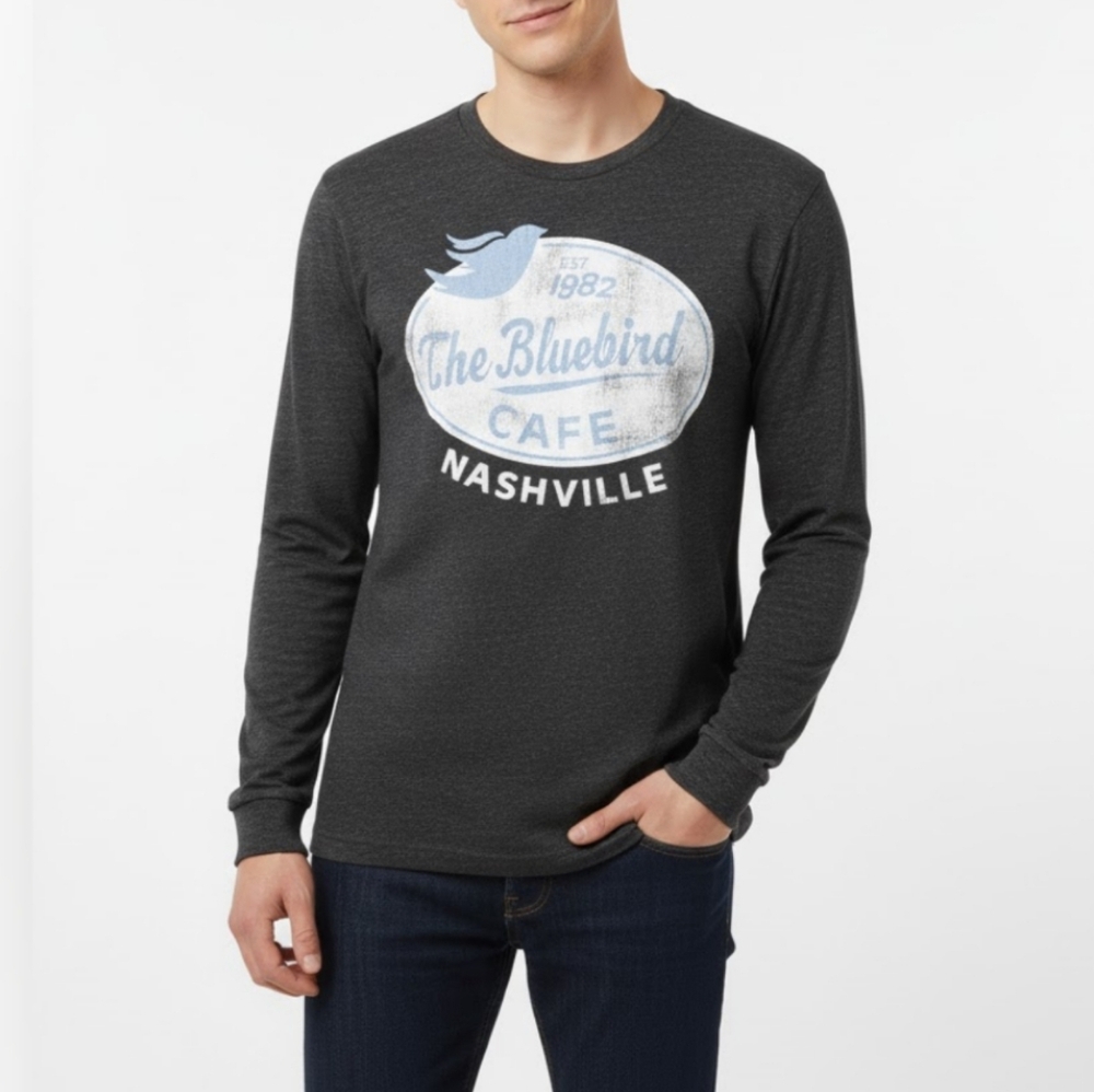 Sportige The Bluebird Cafe Nashville Gray Long Sleeve Shirt Mens Size Medium Top